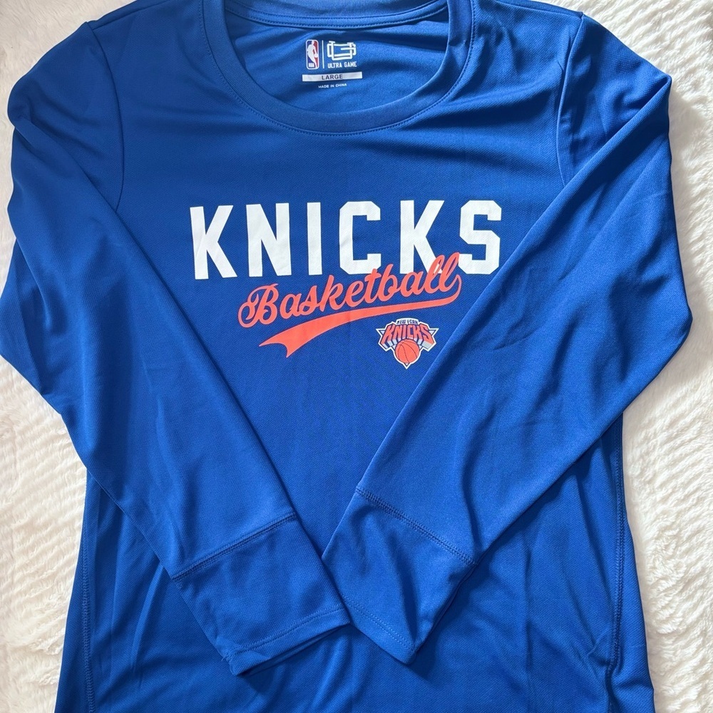 NBA Blue Knicks Basketball Long Sleeve Tee